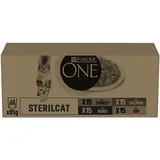 Purina One Sterilcat Sorten-Mix Katzenfutter nass mit Truthahn, Lachs, Rind und Huhn in Sauce, für sterilisierte Katzen, 60er Pack (60 x 85g)