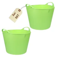 GarPet 2x Flexibler Eimer 42 L Wäschewanne Mehrzweckkorb Wäschekorb flexibel rund Gartenkorb Flexible Wanne Plastikkorb mit Henkel Futtertrog Pferd