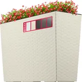 KADAX Blumenkasten aus Kunststoff, mit Einsatz, Rattanmuster, 56 cm, Creme