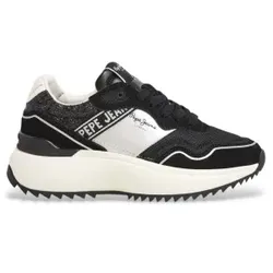 Pepe Jeans für Damen. PLS60043 Kimi Land Lederschuhe schwarz (39), Wohnung, Wildleder, Schnürsenkel, Lässig
