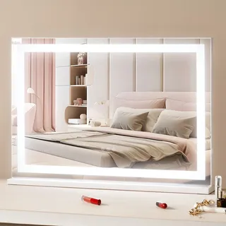 Vevor Hollywood Schminkspiegel, Kosmetikspiegel 3 Farbbeleuchtungsmodi, Schminkspiegel mit LEDs, 5-fache Vergrößerung, USB-Anschluss, Smart-Touch-Steuerung, Wandmontage auf Schreibtisch, 797x547mm