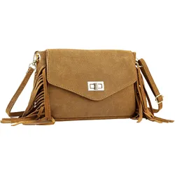 Umhängetasche "Wild West", Damen, Gr. B/H/T: 22cm x 15cm x 6cm one size, braun, Leder, COLLEZIONE ALESSANDRO, Taschen, aus echtem Wildleder