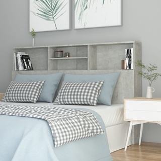 Festnight Bett-Kopfteil mit Ablagen und Aufbewahrung - Betongrau Bücherregal-Kopfteil aus Holz - 160 x 19 x 103,5 cm