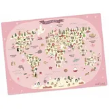 cover-your-desk Tischsetmacher Tischset für Kinder Weltkarte in rosa mit Tieren in deutsch, aus hochwertigem Vinyl , 44 x 32 cm