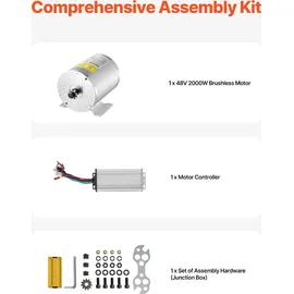 Vevor 2000 W elektrischer bürstenloser Gleichstrommotor-Bausatz – 48 V 4300 U/min 4,8 Nm Elektromotor mit verbessertem Drehzahlregler, Ideal für Go Karts E-Bike Motorrad Roller
