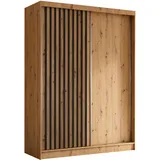 altdecor Kleiderschrank, Eiche Artisan, Schwarz, Holzwerkstoff, 160x216x61 cm, Schlafzimmer, Kleiderschränke