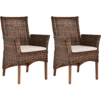 Krines Home Esszimmerstuhl 2er Set Esszimmerstuhl Rattanstuhl mit Armlehne Esszimmer Stühle Holz (2 St), aus Rattan Naturmaterial, mit Armlehnen beige|braun