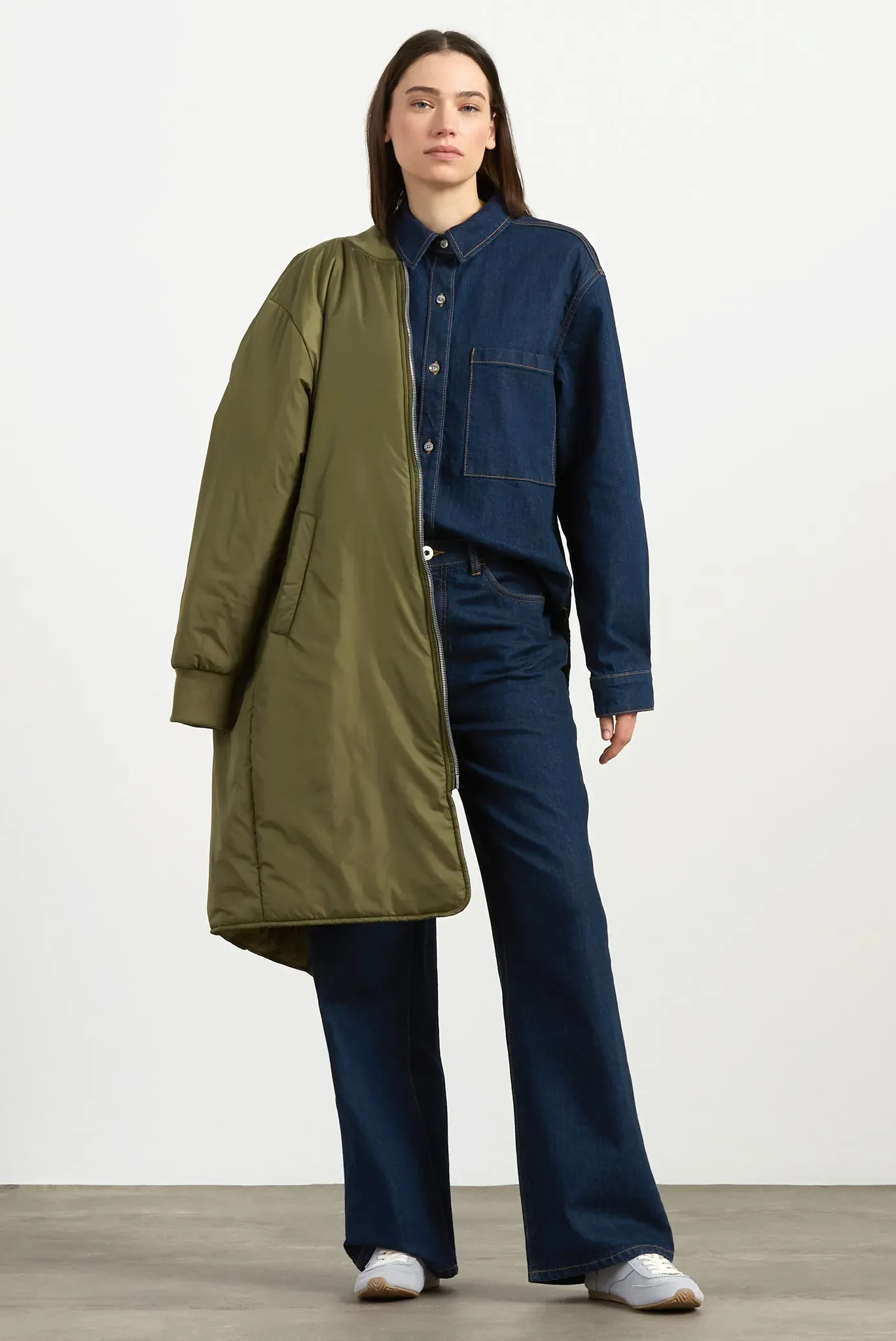 Langjacke SENSES.THE LABEL, Damen, Gr. XXL, grün (natural khaki), Web, Material: 100% Polyester, Futter: 100% Polyester, Füllung: 100% Polyester, unifarben, regular fit lang, eingesetzt Rippbündchen, Jacken Langjacke, mit Two-Way-Zipper