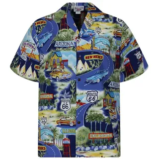 Pacific Legend Hawaiihemd Breite Straße Original Hawaiihemd mit 100% Kokosnuss-Knöpfen blau L