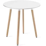 home collective Esszimmertisch Runder weißer Esstisch mit Beinen aus Naturbuche, 60 cm Durchmesser - Modernes und ergonomisches Design für Küche, Esszimmer, Wohnzimmer - Weiß