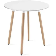 home collective Esszimmertisch Runder weißer Esstisch mit Beinen aus Naturbuche, 60 cm Durchmesser - Modernes und ergonomisches Design für Küche, Esszimmer, Wohnzimmer - Weiß