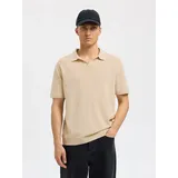 Selected Poloshirt "SLHMATTIS SS KNIT SUN OPEN POLO NOOS", Herren, Gr. XXL, beige (oatmeal), Strick, Obermaterial: 65% Baumwolle, 35% Leinen, unifarben, regular fit normal, ohne Ausschnitt, Bündchen, Shirts