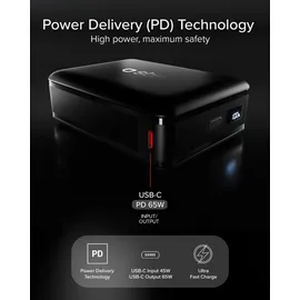 SBS PowerBank 20000mAh, 65W Power Delivery (PD 3.1 PPS), AFC, Powerbank mit LCD-Display, USB-C, tragbares Reiseladegerät, kompaktes Design, Schwarz