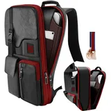 ZINZ Schlanker & Erweiterbarer Laptop Rucksack 15,6 Zoll Business Rucksack, Anti Diebstahl Reisen Rucksack für wasserdichte Notebook Tagesrucksack Schulrucksack Herren Damen,Schwarz Rot