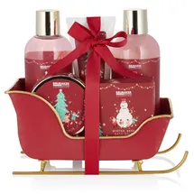 Brubaker Cosmetics Bade- und Dusch Set Winter Beeren Duft - 6-teiliges Geschenkset Schlitten Weihnachten - Weihnachtsset für Frauen und Männer