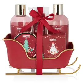 Brubaker Cosmetics Bade- und Dusch Set Winter Beeren Duft - 6-teiliges Geschenkset Schlitten Weihnachten - Weihnachtsset für Frauen und Männer