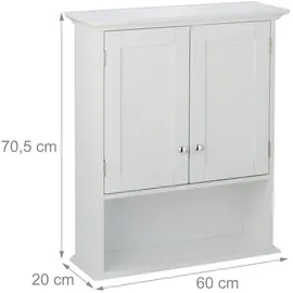 Relaxdays Hängeschrank Bad, 3 Fächer, Hbt: 70,5 x 60 x 20 cm, Magnetverschluss, Landhausstil, schmaler Wandschrank, weiß Holzwerkstoff, 60x70.5x20 Badezimmer, Badezimmerschränke, Hängeschränke