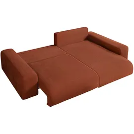 luma-home Cord Ecksofa Schlaffunktion ausziehbar Bettkasten Polsterecke L-Couch Terracotta & Braun/Orange