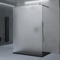 doporro Duschwand Duschtrennwand 140x200 Walk-In Dusche schwarz mit Doppel-Stabilisator aus Echtglas 10mm ESG-Sicherheitsglas Vollsatiniert - milchig
