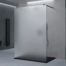 doporro Duschwand Duschtrennwand 140x200 Walk-In Dusche schwarz mit Doppel-Stabilisator aus Echtglas 10mm ESG-Sicherheitsglas Vollsatiniert - milchig