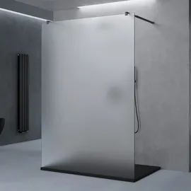 doporro Duschwand Duschtrennwand 140x200 Walk-In Dusche schwarz mit Doppel-Stabilisator aus Echtglas 10mm ESG-Sicherheitsglas Vollsatiniert - milchig