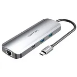 Vention USB-C Dockingstation auf HDMI - USB-C, 2x USB3.0, RJ45, SD, TF, TRRS 3,5mm - PD 0,15m (grau)
