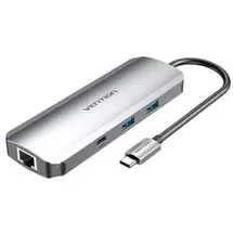Vention USB-C Dockingstation auf HDMI - USB-C, 2x USB3.0, RJ45, SD, TF, TRRS 3,5mm - PD 0,15m (grau)