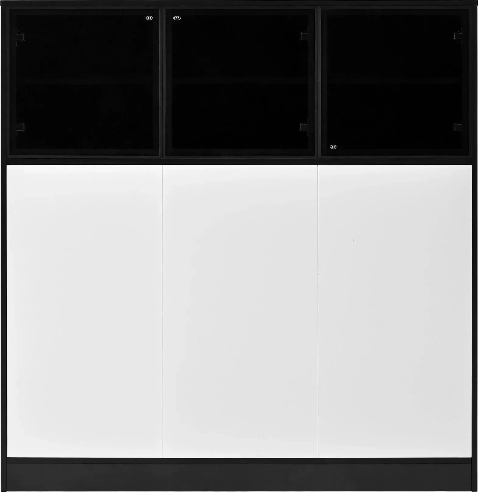 Sideboard-Küchenschrank mit LED-Beleuchtung, 3 Glastüren, 3 weiße Türen und 14 Fächer, 100x40x105 cm, Weiß