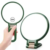 Auxmir Vergrößerungsspiegel 30X/1X Vergrößerung, Faltbar Kosmetikspiegel Handspiegel mit Griff, Doppelseitig Schminkspiegel 360° Drehbar, Tragbar Spiegel für Friseur, Rasieren, Makeup, Grün