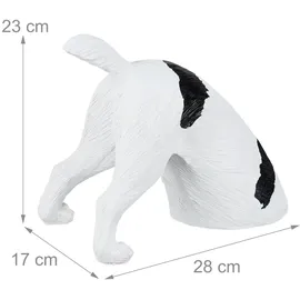 Relaxdays Gartenfigur buddelnder Hund, weiß/schwarz