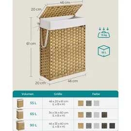 Songmics Wäschekorb, mit Griffen, faltbar, Wäschesack herausnehmbar, 55 L - Naturbelassen