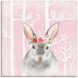 Artland Leinwandbild »Hase mit Blumen im pink Wald«, Tiere, (1 St.), auf Keilrahmen gespannt Artland Farbe Bild(er): pink