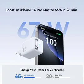 Joyroom JR-TCL06 67W GaN Wandladegerät mit integriertem einziehbarem USB-C-Kabel - Weiß