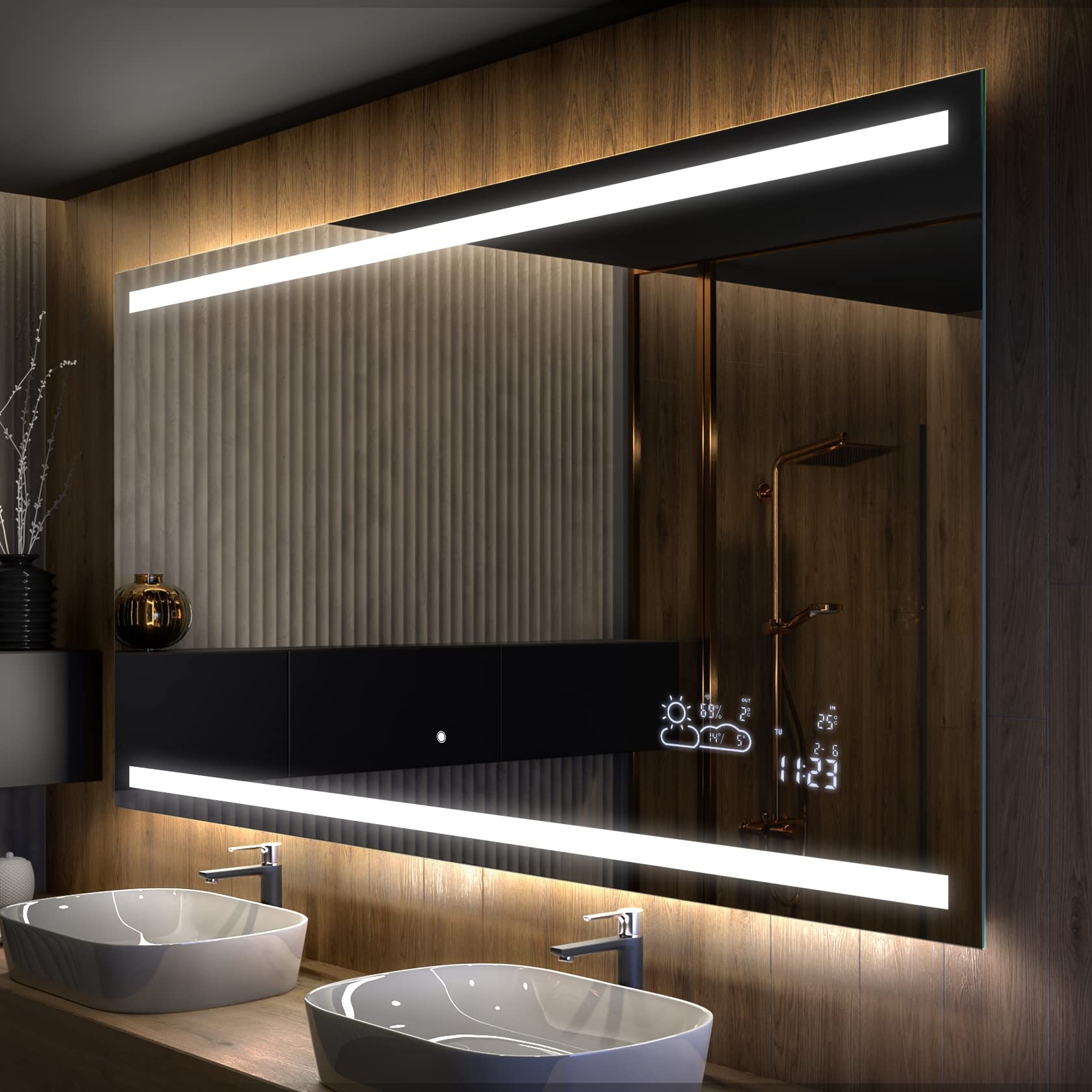 Artforma Badspiegel 120x80 cm mit LED Beleuchtung - Wählen Sie Zubehör - Individuell Nach Maß - Beleuchtet Wandspiegel Lichtspiegel Badezimmerspiegel - LED Farbe zu Wählen L09
