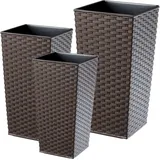 Rattan Blumentopf Set, mit Einlage, 19+25+30 cm, Mokks - Kadax