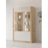 LEONIQUE Vitrine "Kasai", beige (eiche harbor gold, kashmir), B:128,5cm H:200cm T:41cm, FSC-zertifizierter Holzwerkstoff, Glas, MDF, Melamin, Schränke, Vitrine
