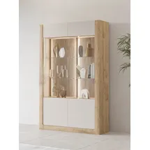 LEONIQUE Vitrine "Kasai", beige (eiche harbor gold, kashmir), B:128,5cm H:200cm T:41cm, FSC-zertifizierter Holzwerkstoff, Glas, MDF, Melamin, Schränke, Vitrine