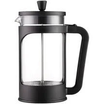 VIER - Französische Kaffeemaschine/Teekanne, 1 Liter / 34 Oz, hitzebeständiges Borosilikatglas, Filter aus Edelstahl und schwarzer Deckel