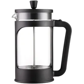 VIER - Französische Kaffeemaschine/Teekanne, 1 Liter / 34 Oz, hitzebeständiges Borosilikatglas, Filter aus Edelstahl und schwarzer Deckel