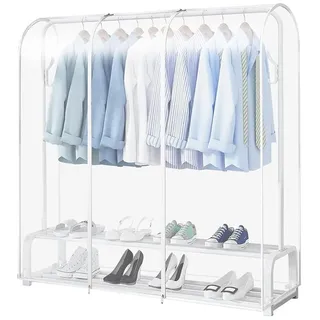 QUBEBU Kleiderständer Transparente Kleiderständer-Abdeckung, Abdeckung Kleiderstange, (mit 2 haltbaren Reißverschlüssen, wasserdichter Schutz für Kleidung., Schutzhülle Kleiderstange für Staub Feuchtigkeitsfest)