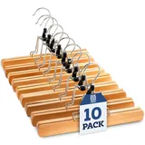 Hochwertige Hosenbügel aus Holz mit Clips – (10 Stück) rutschfeste Kleiderbügel aus Holz – robuster Hosenbügel aus Holz mit Klemme, 360° drehbarer Haken – Hosenbügel aus Holz für Röcke, Hosen und