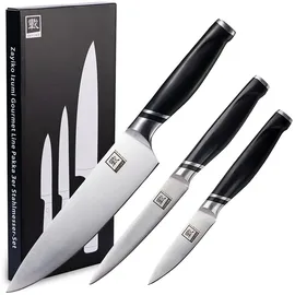 Zayiko 3er Messer-Set - Klingenlängen von 8,5 cm bis 20 cm I Scharfe Küchenmesser Set aus deutschem Edelstahl mit ABS Scharfes Profi-Kochmesser-Set mit Chefmesser, Allzweckmesser, Officemesser