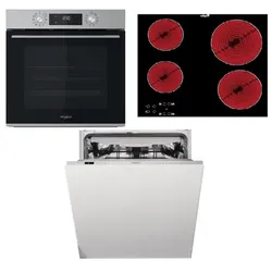 Whirlpool Backofen OMK58CU1SX + Cerankochfeld AKT8090NE + Einbau-Geschirrspüler WIC3C26F SETWH24
