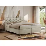 MKS Meble Boxspringbett 180x200, Bett 180x200 mit Matratze H3, Boxspringbett 180x200 mit Bettkasten und Topper, Polsterbett 180x200 Füße - GRIMAL... - Beige