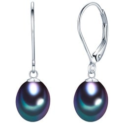 Valero Pearls Ohrhänger Sterling Silber Süßwasser-Zuchtperlen pfauenblau ca. 8,0-9,0 mm Ohrringe   Damen