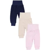 TupTam Baby Mädchen Lange Pumphose 3er Pack, Farbe: Beige/Dunkelblau/Puderrosa, Größe: 104 - 104