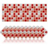 Cendray 20 Stück Fliesenaufkleber öldichte wasserdichte PVC Selbstklebende Dekoration Mosaik-Stil Küche Badezimmer Fliesenaufkleber (20x20cm,Rot)