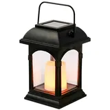 Festive Lights 15cm Schwarze Solar Laterne mit Kerze Realistisch Flackernde Flamme LED Gartenbeleuchtung Patio IP44 Wasserdicht Bernstein LED Gartenlaterne Balkon Terrasse