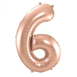 Folat XL Folienballon Zahl 6 in rose-gold, 86 cm, 1 Stück, Helium Ballon (unbefüllt) - Luftballon