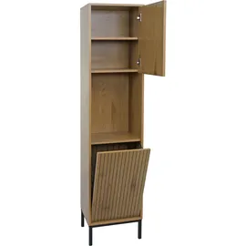 Mendler Hochschrank HWC-O42, Badschrank Badregal Badezimmer Schrankfächer Wäschekorb, MDF Melamin 174x39x30cm ~ Holzoptik natur